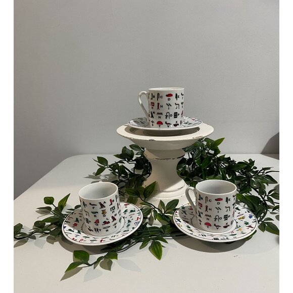 Egyptian Hieroglyphic Tea Cup & Saucer Set Of 3 - Picture 10 of 10